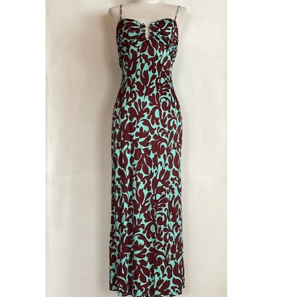NWOT RHODE SALITA SLIP STYLE MIDI DRESS IN BLUE W/VINE PRINT SIZE S - Picture 1 of 8